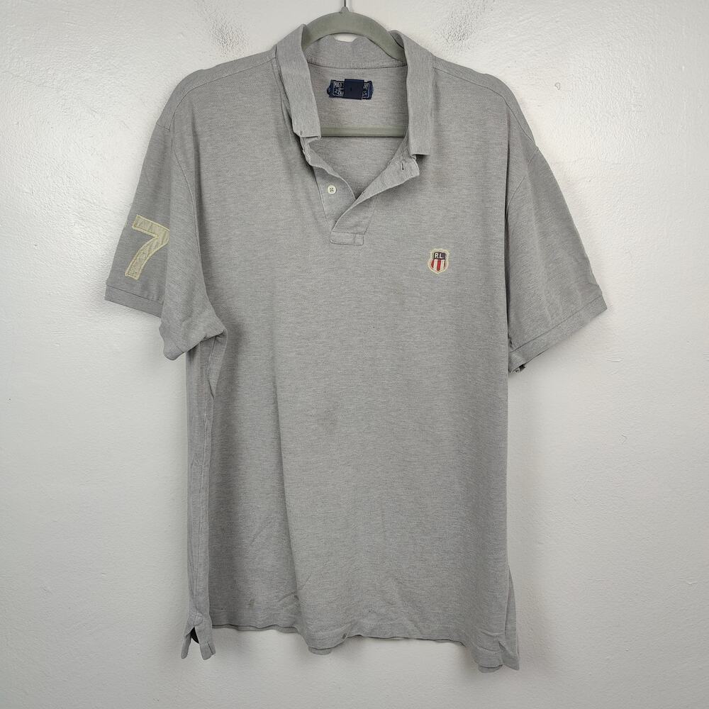 Vintage Polo Ralph Lauren‎ Shirt Mens XL Logo Crest Gray Pique Knit Preppy